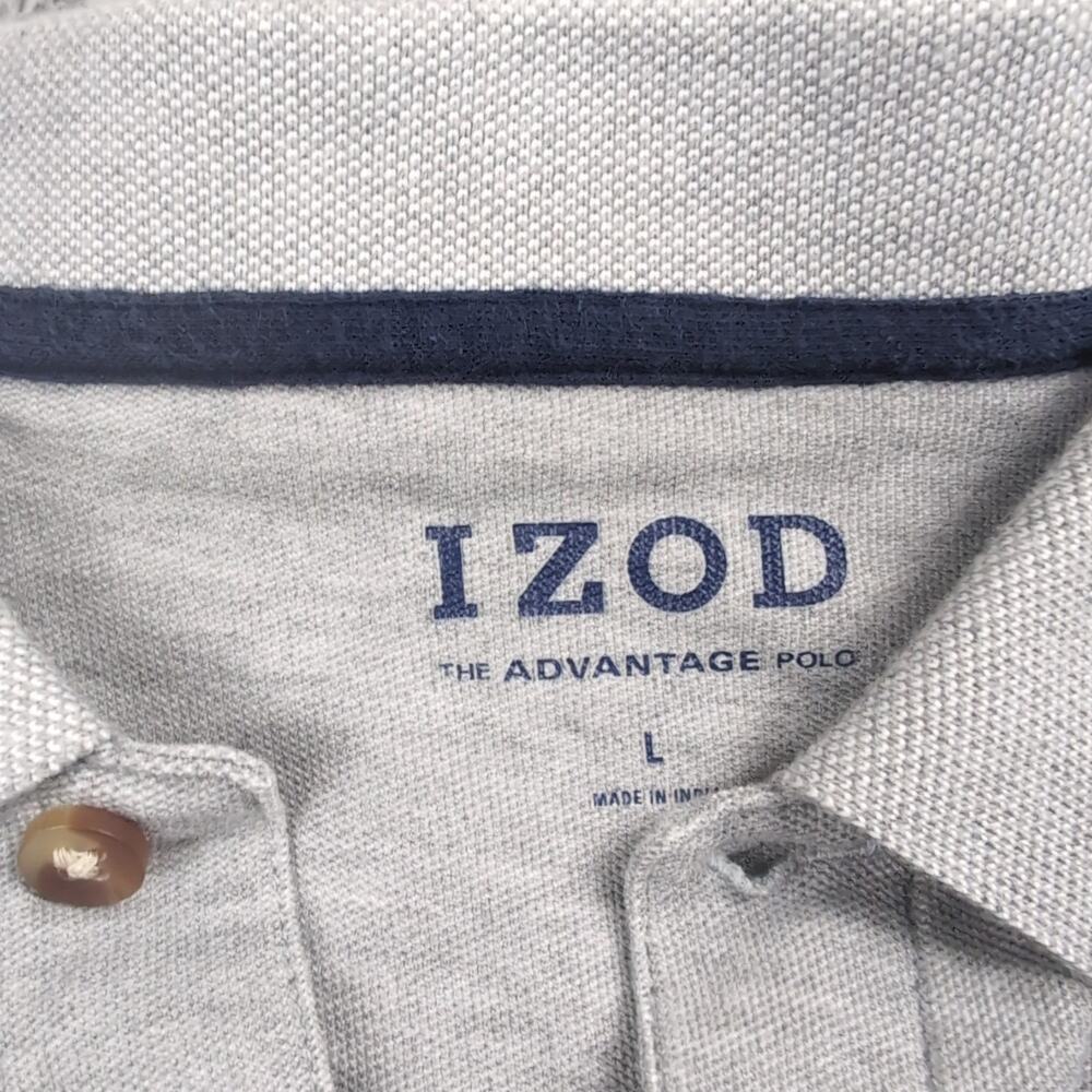 IZOD Shirt Men Large Gray Casual Polo Preppy Short Sleeve Normcore Button Collar - Picture 2 of 6